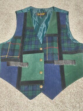 Vintage Learsi Patchwork Suede Leather Vest – Boho Western 90s Waistcoat Size M